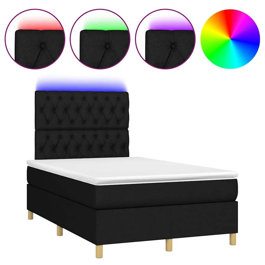 Sommier à lattes de lit matelas et LED noir 120x190 cm tissu - 2