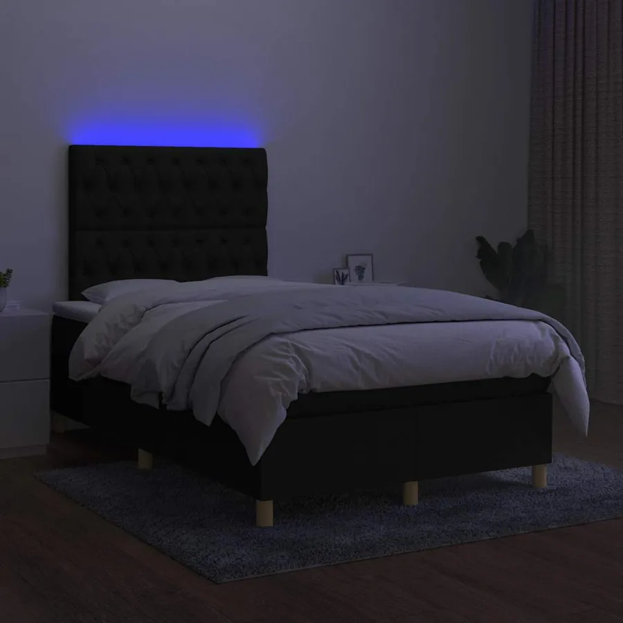 Sommier à lattes de lit matelas et LED noir 120x190 cm tissu - 4