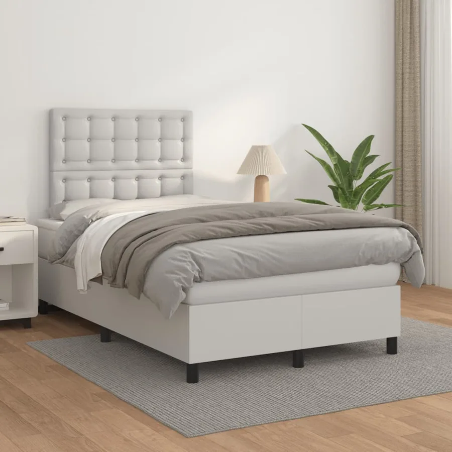 Sommier à lattes de lit avec matelas blanc 120x190cm similicuir - 3