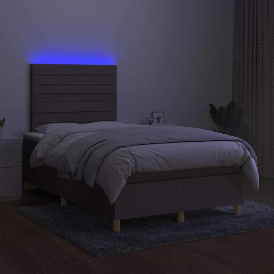 Sommier à lattes de lit matelas et LED taupe 120x190 cm tissu - 4