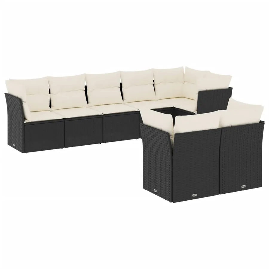 Salon de jardin 8 pcs avec coussins noir résine tressée - 2