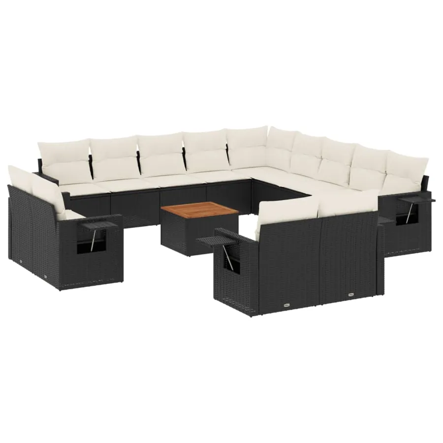 Salon de jardin avec coussins 14 pcs noir résine tressée - 2