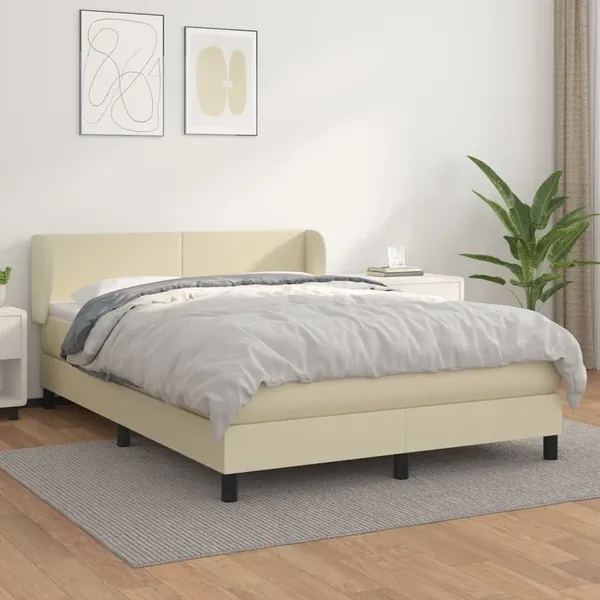 Sommier à lattes de lit avec matelas Crème 140x200cm Similicuir