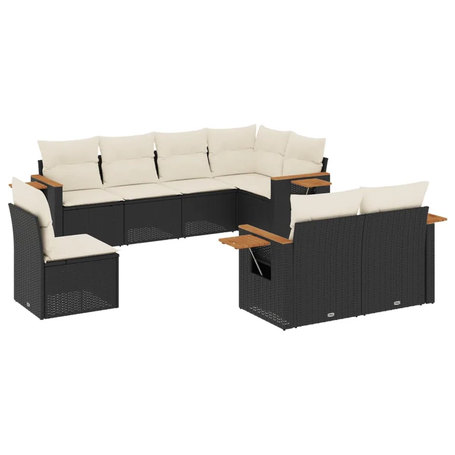 Salon de jardin 8 pcs avec coussins noir résine tressée - 2