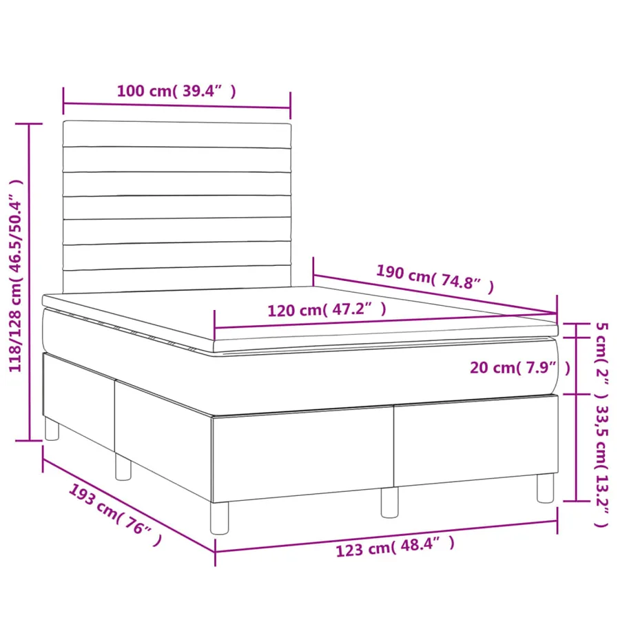 Sommier à lattes de lit matelas et LED taupe 120x190 cm tissu - 11