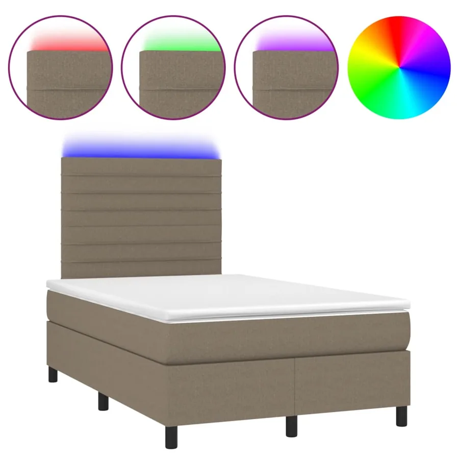 Sommier à lattes de lit matelas et LED taupe 120x190 cm tissu - 2