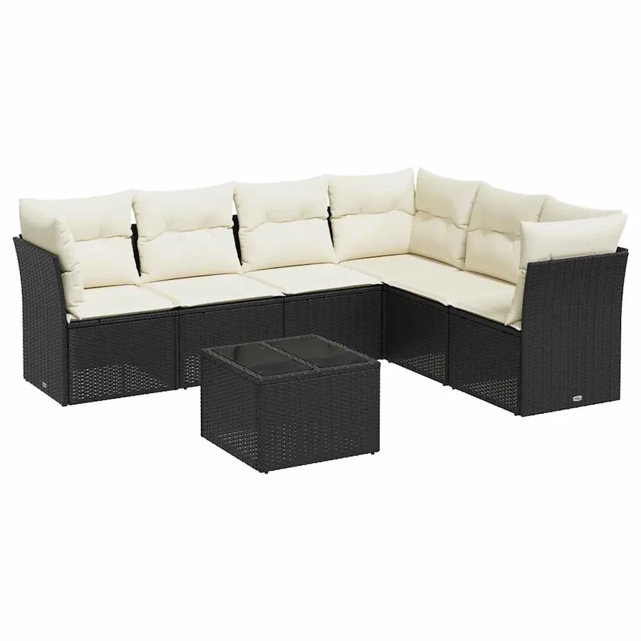 Salon de jardin 7 pcs avec coussins noir résine tressée 62 x 62 x 69 cm - 60,9 kg - 2
