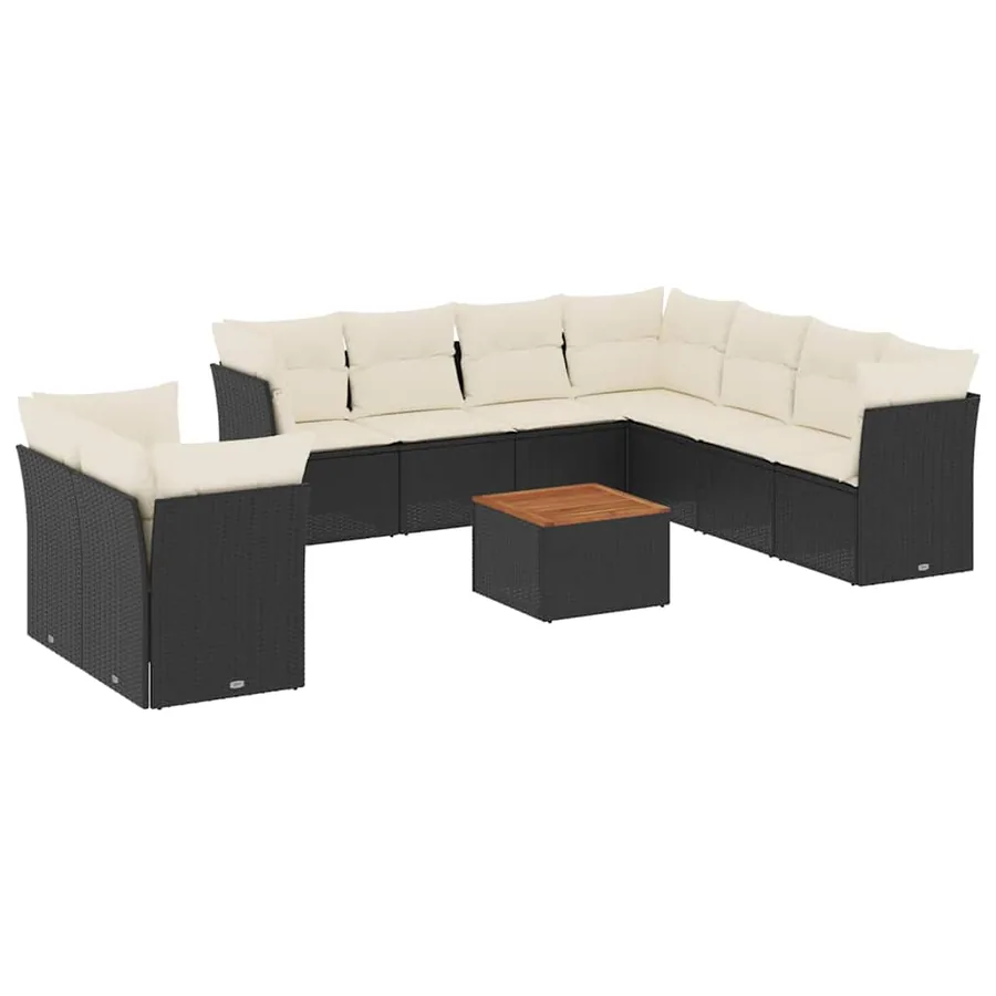 Salon de jardin 11 pcs avec coussins noir résine tressée - 2