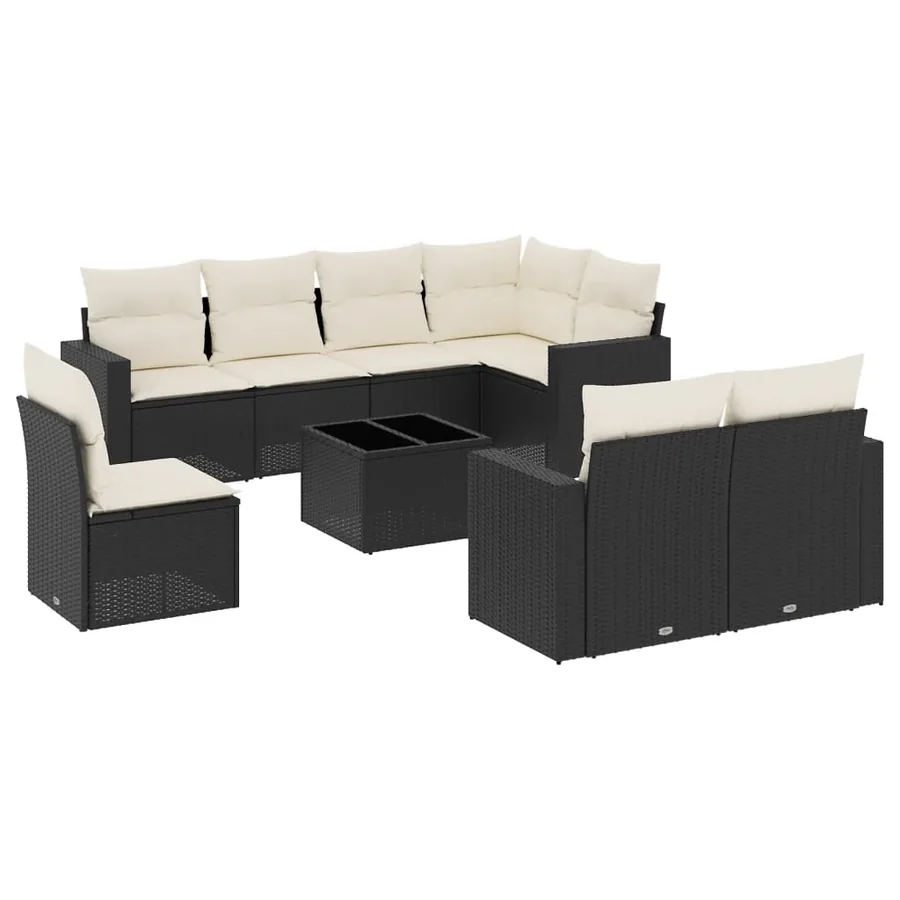 Salon de jardin 9 pcs avec coussins noir résine tressée - 2