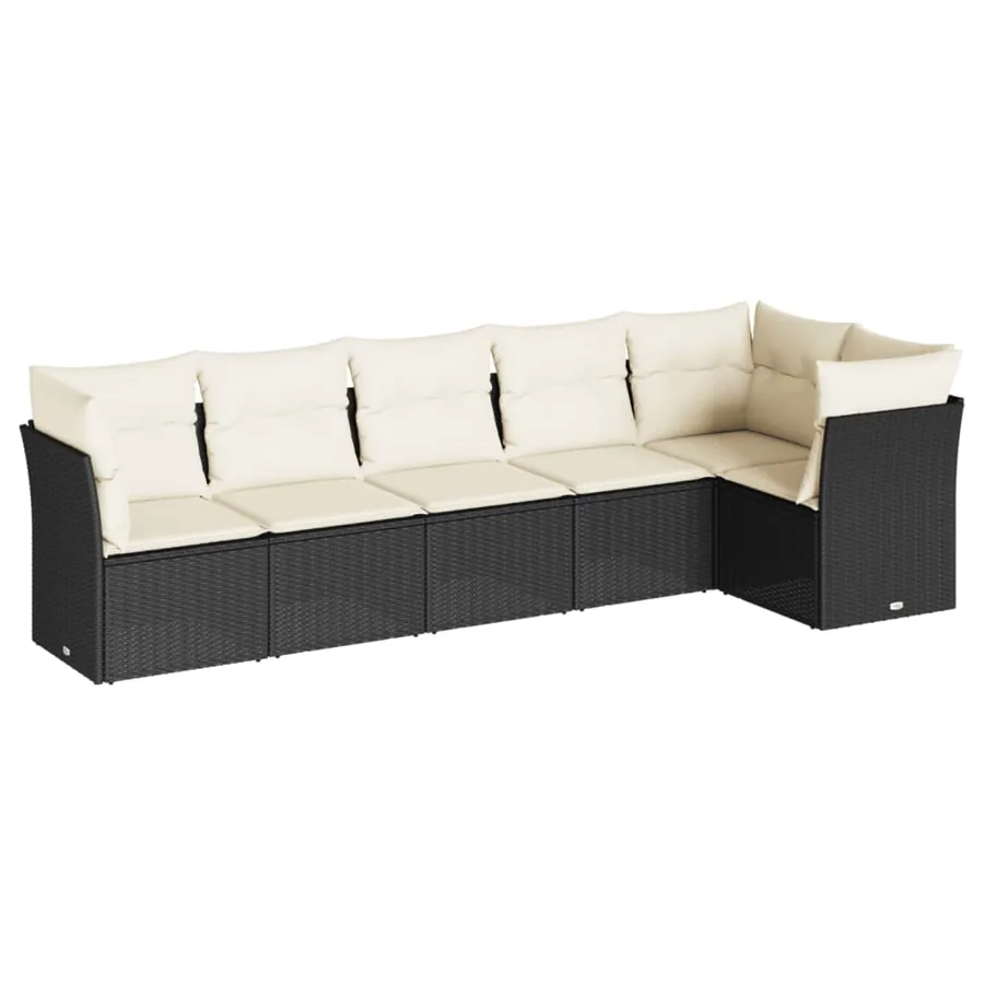 Salon de jardin 6 pcs avec coussins noir résine tressée - 2
