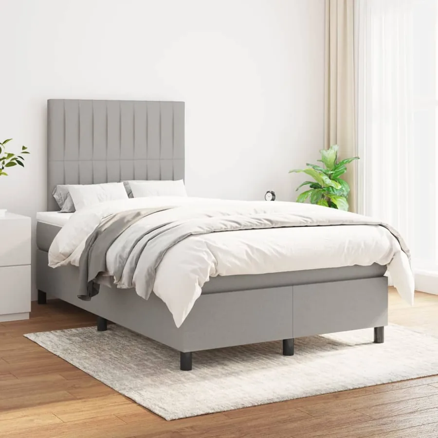 Sommier à lattes de lit et matelas gris clair 120x190 cm tissu - 3