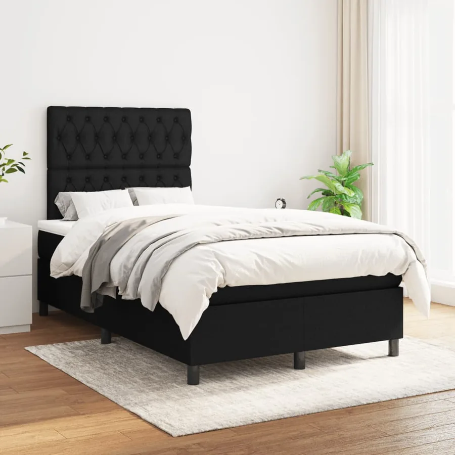 Sommier à lattes de lit avec matelas noir 120x190 cm tissu - 3
