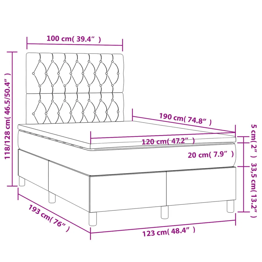 Sommier à lattes de lit avec matelas noir 120x190 cm tissu - 9