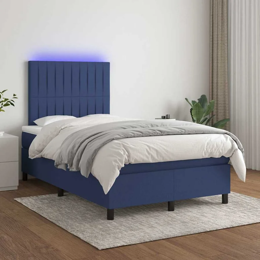 Sommier à lattes de lit matelas et LED bleu 120x190 cm tissu - 5