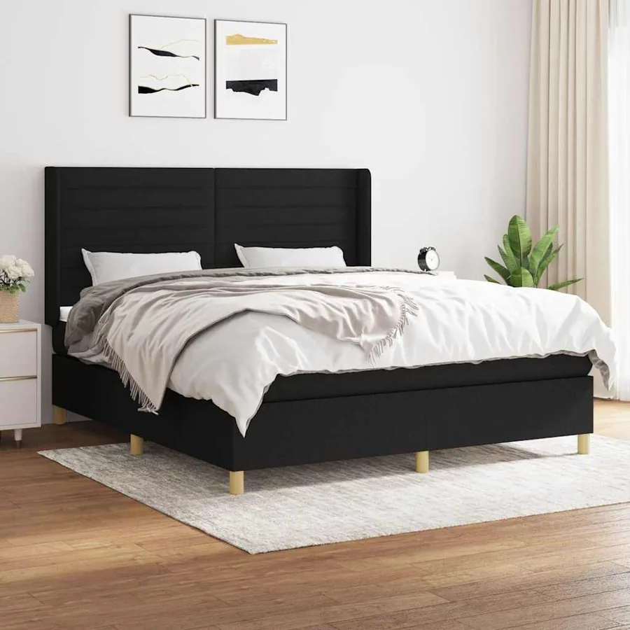 Sommier à lattes de lit avec matelas Noir 180x200 cm Tissu