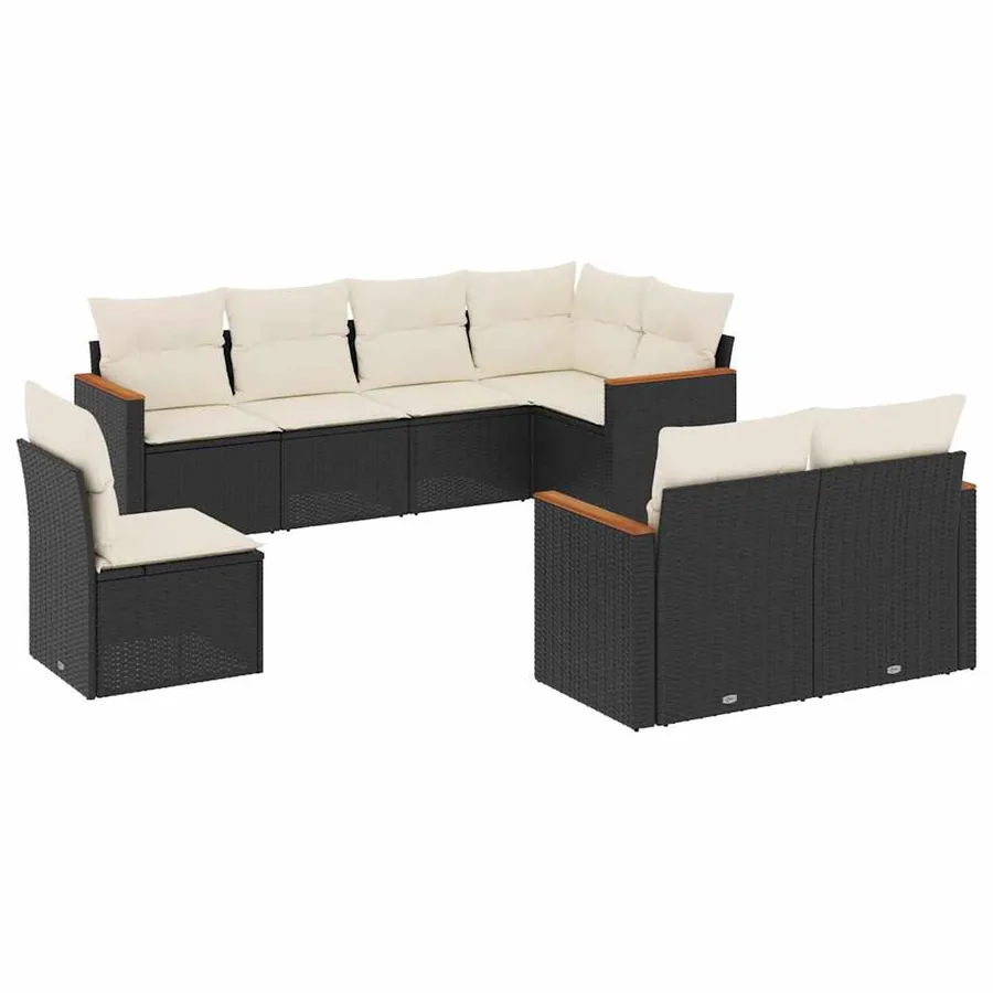 Salon de jardin 8 pcs avec coussins noir résine tressée - 2
