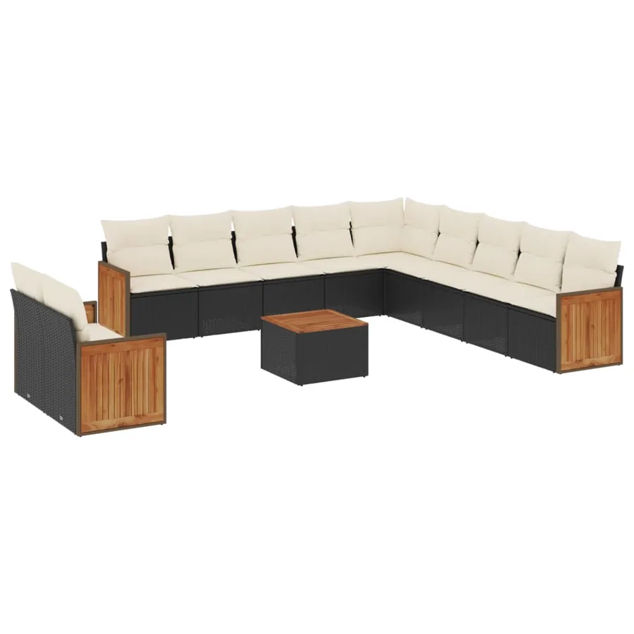 Salon de jardin 12 pcs avec coussins noir résine tressée - 2