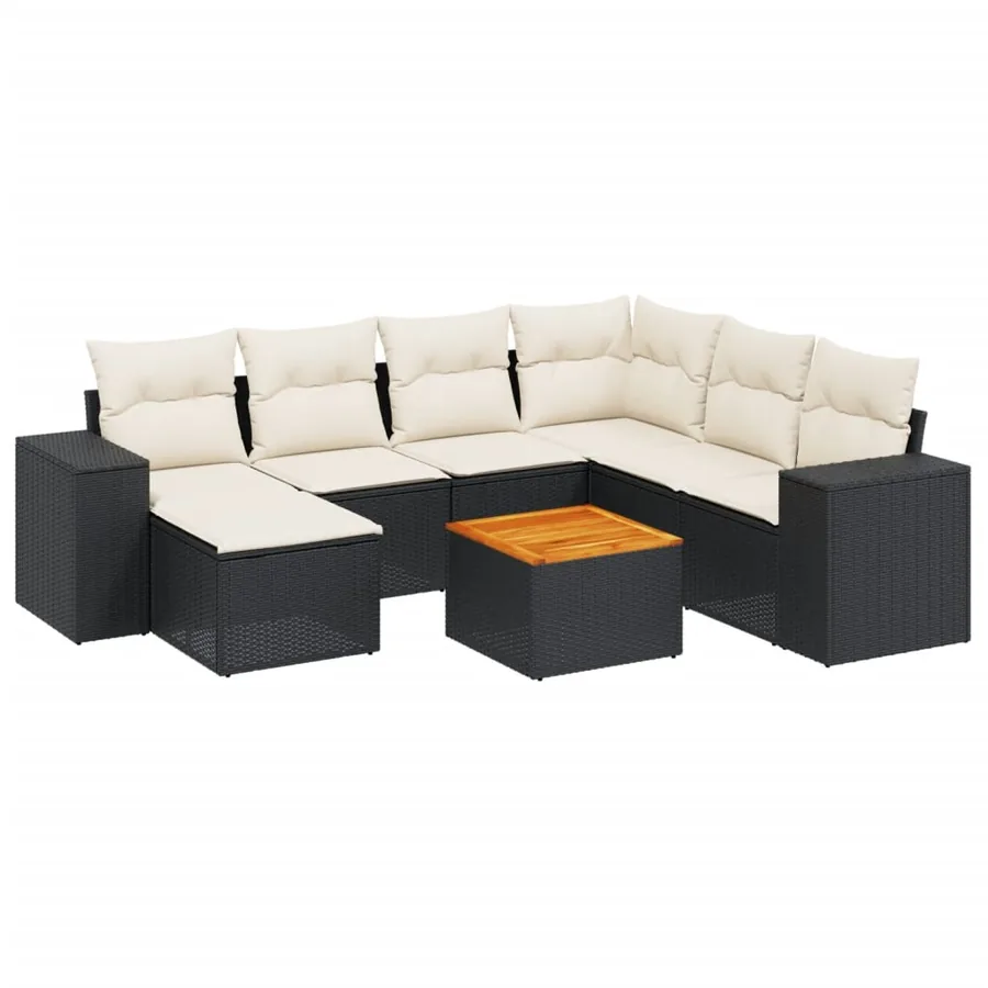 Salon de jardin 8 pcs avec coussins noir résine tressée - 2