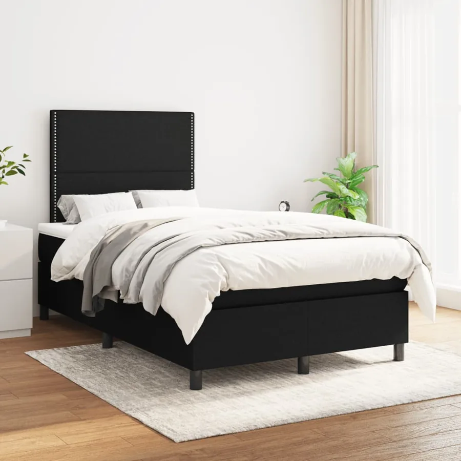 Sommier à lattes de lit avec matelas noir 120x190 cm tissu - 3