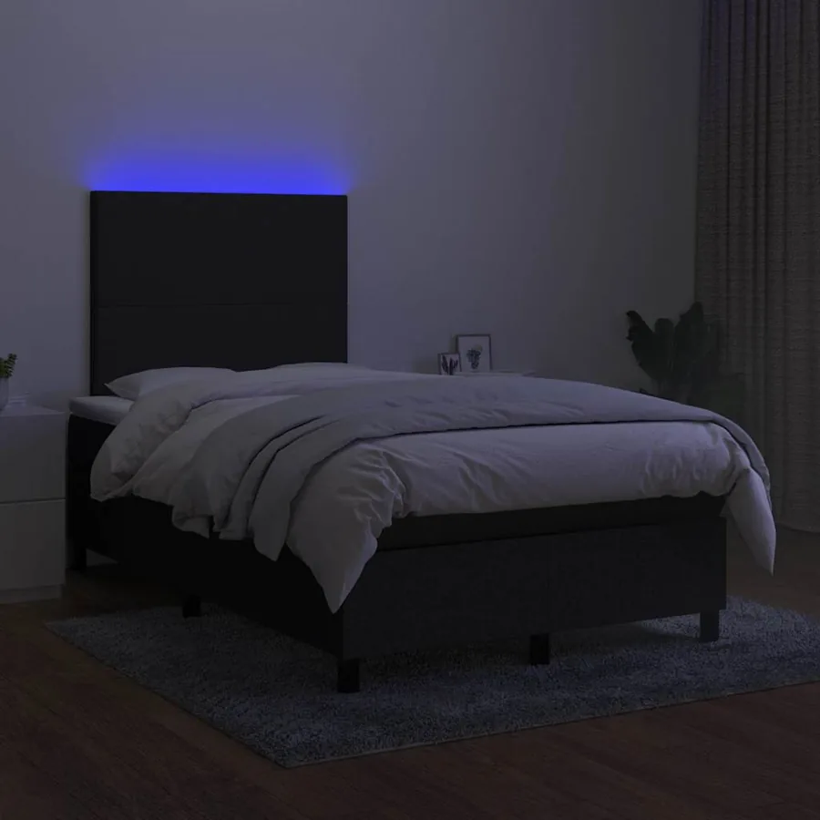 Sommier à lattes de lit matelas et LED noir 120x190 cm tissu - 4