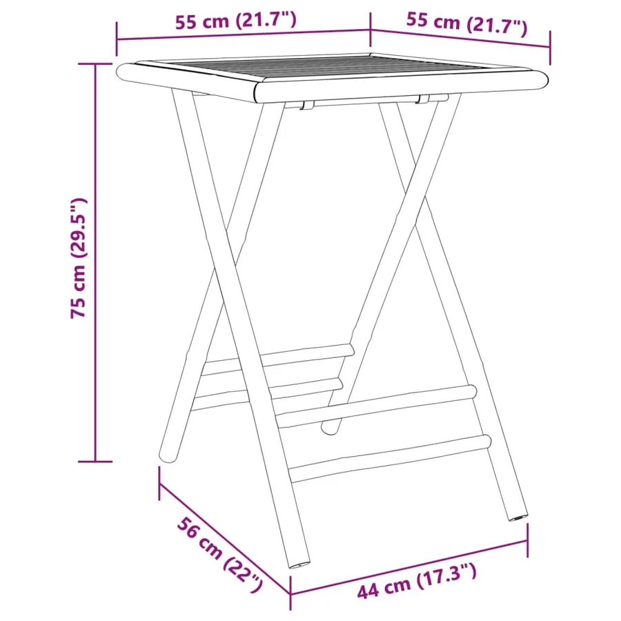 Table de jardin pliable 55x55x75 cm bambou - 8