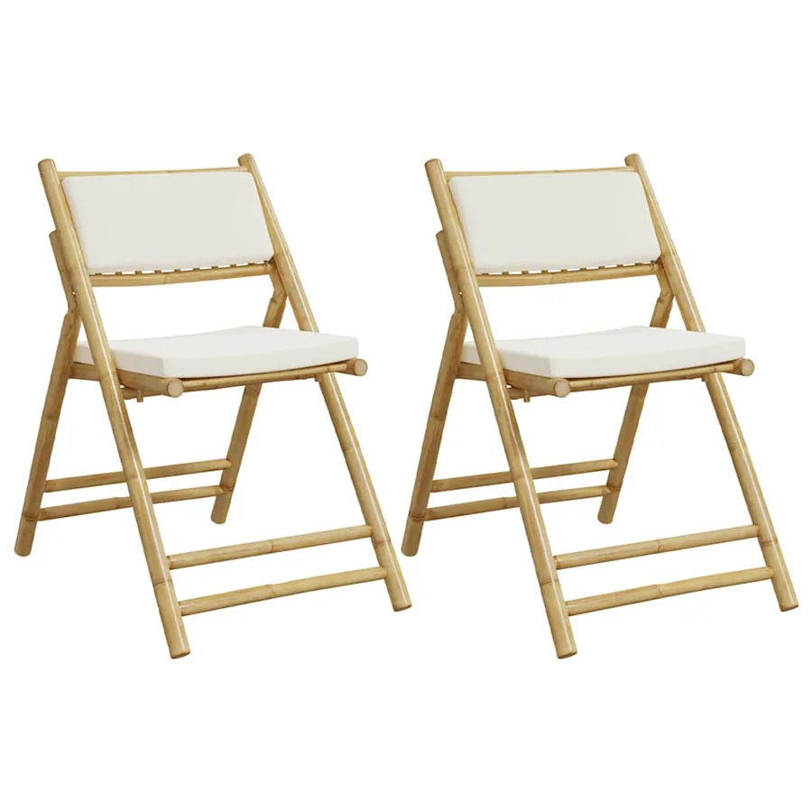 Chaises de bistro pliantes lot de 2 et coussins blanc crème - 2