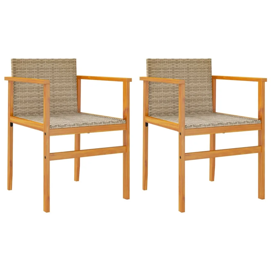 Chaises de jardin lot de 2 beige résine tressée et bois massif - 2