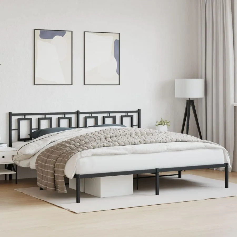 Cadre de lit métal sans matelas avec tête de lit noir 200x200cm