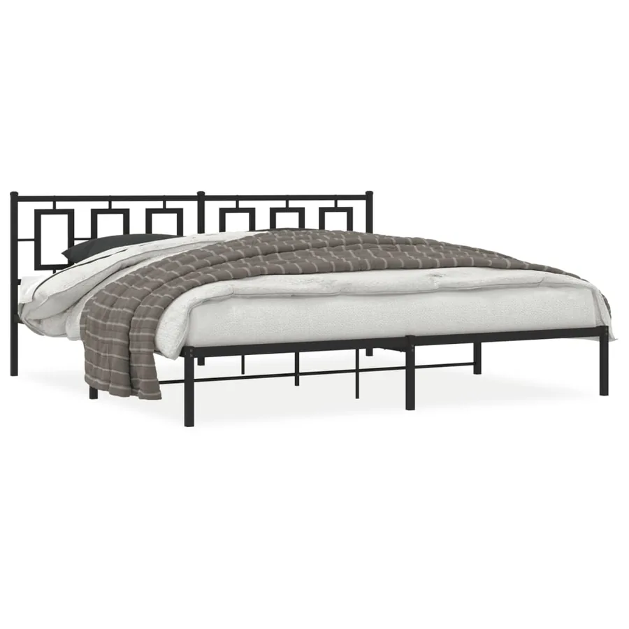 Cadre de lit métal sans matelas avec tête de lit noir 200x200cm - 2