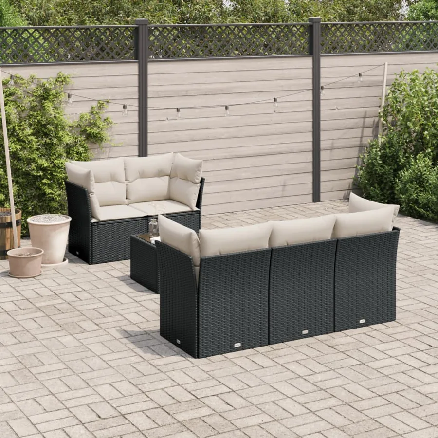Salon de jardin 7 pcs avec coussins noir résine tressée 62 x 62 x 69 cm - 63,6 kg