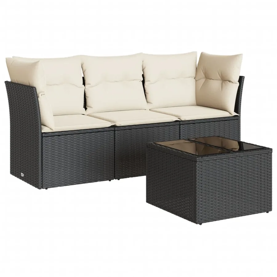 Salon de jardin 4 pcs avec coussins noir résine tressée - 2