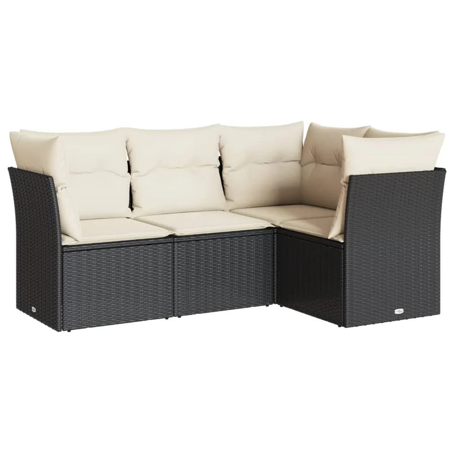 Salon de jardin 4 pcs avec coussins noir résine tressée - 2