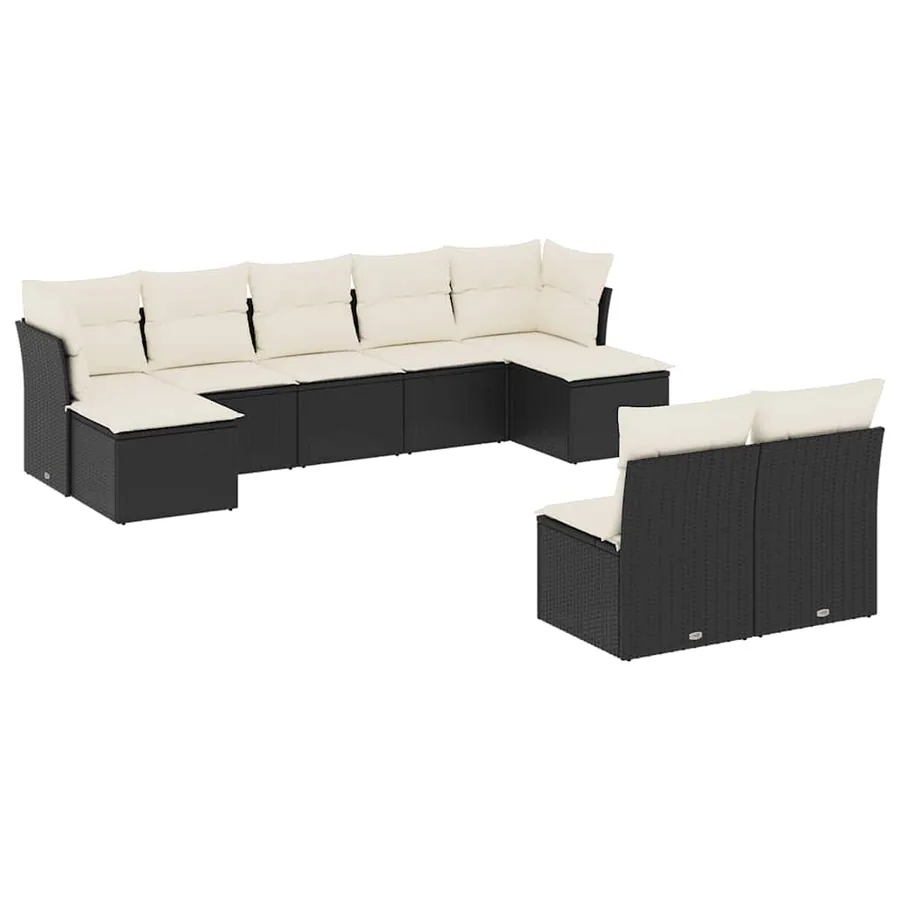 Salon de jardin 9 pcs avec coussins noir résine tressée - 2