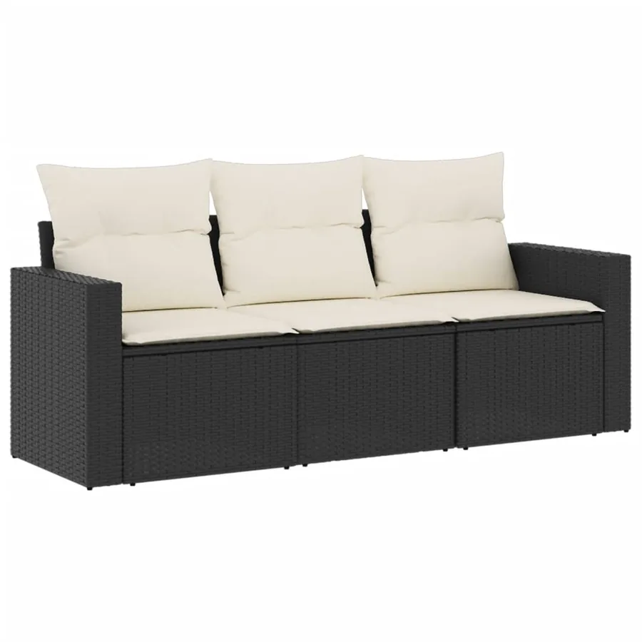 Salon de jardin 3 pcs avec coussins noir résine tressée - 2