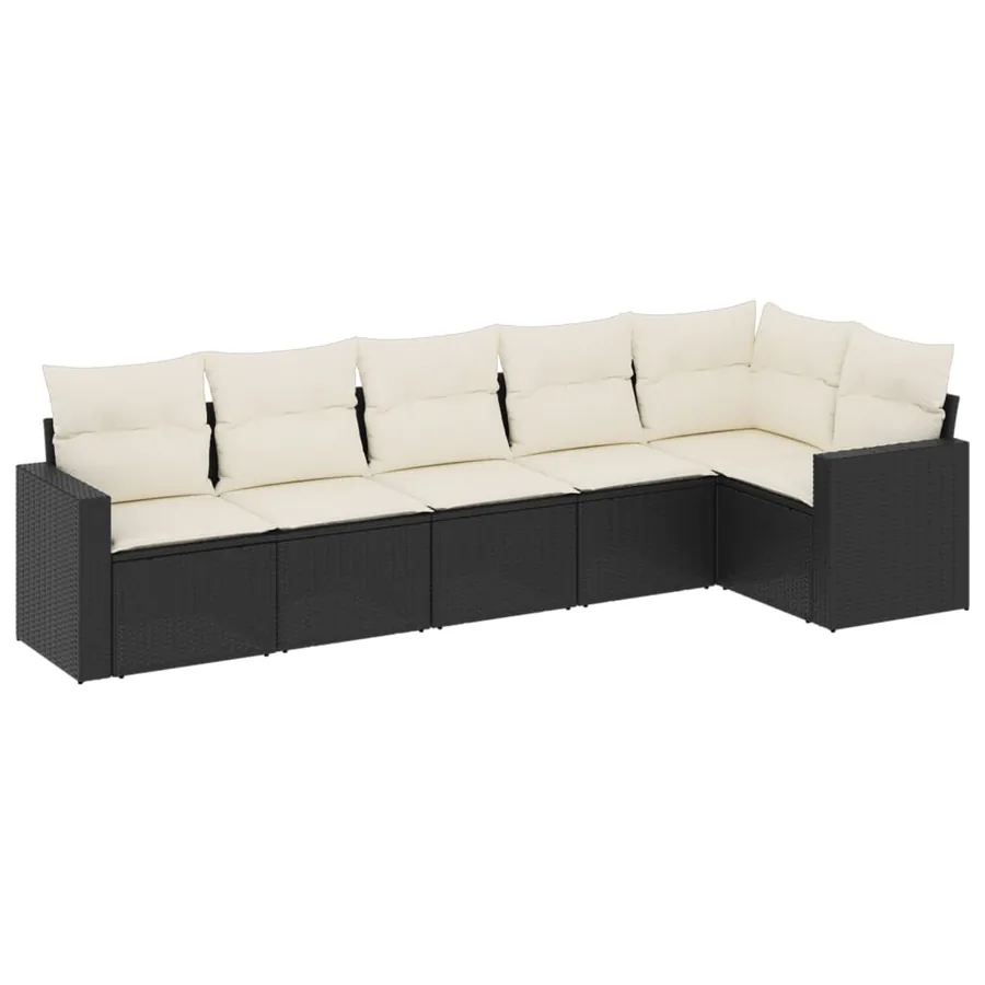 Salon de jardin 6 pcs avec coussins noir résine tressée - 2