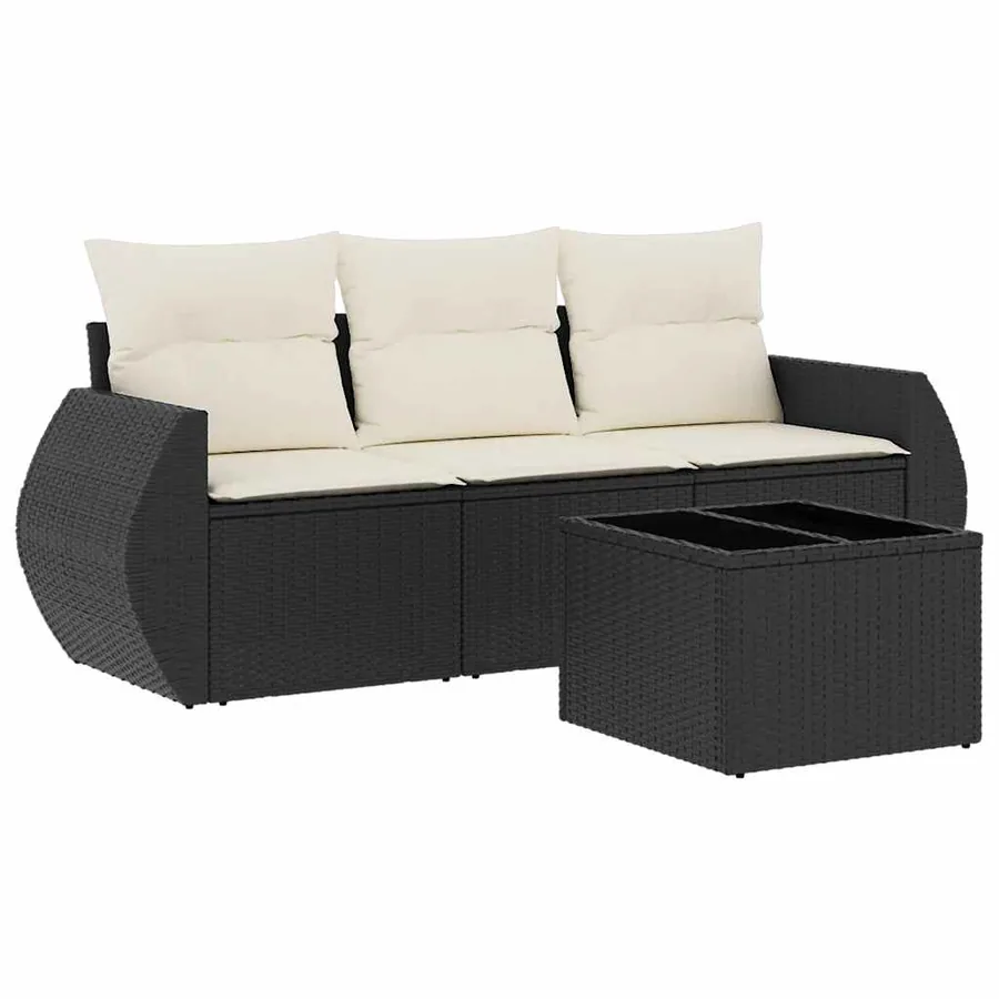 Salon de jardin 4 pcs avec coussins noir résine tressée - 2