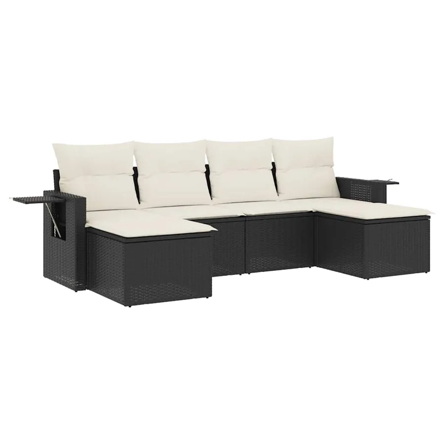 Salon de jardin 6 pcs avec coussins noir résine tressée - 2