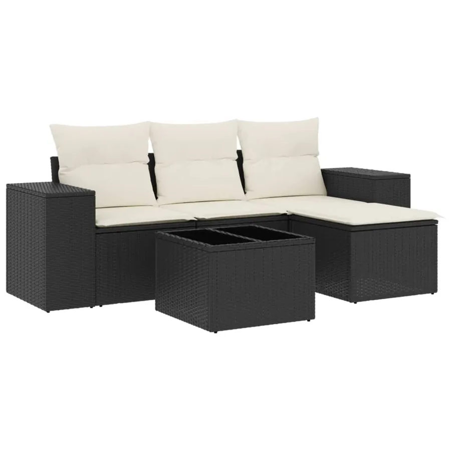 Salon de jardin 5 pcs avec coussins noir résine tressée - 2