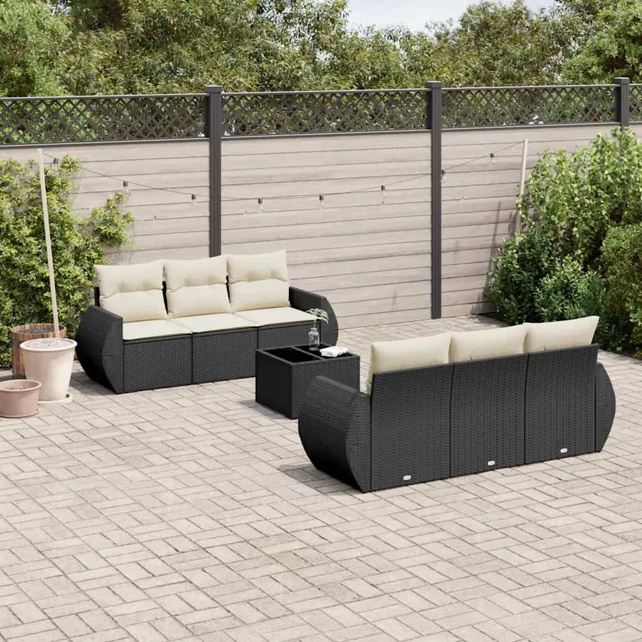 Salon de jardin 7 pcs avec coussins noir résine tressée 70 x 62 x 69 cm - 62,6 kg