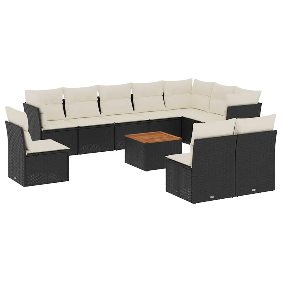 Salon de jardin 11 pcs avec coussins noir résine tressée - 2