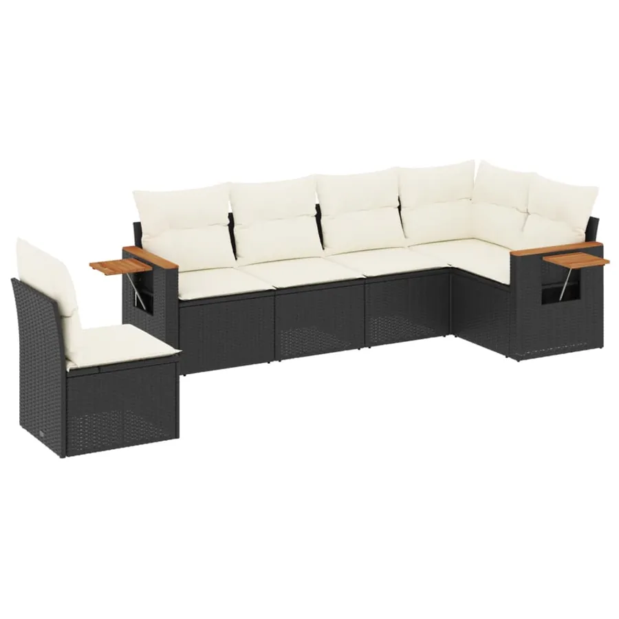 Salon de jardin 6 pcs avec coussins noir résine tressée - 2
