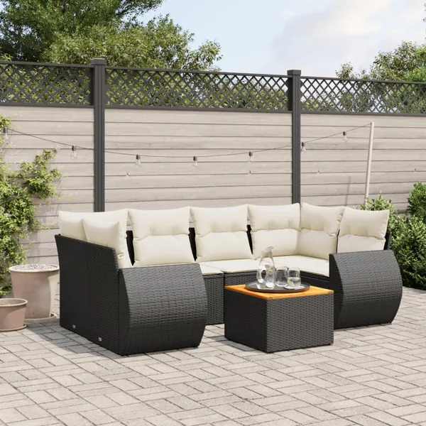 Salon de jardin 7 pcs avec coussins noir résine tressée 62 x 62 x 69 cm - 62,3 kg