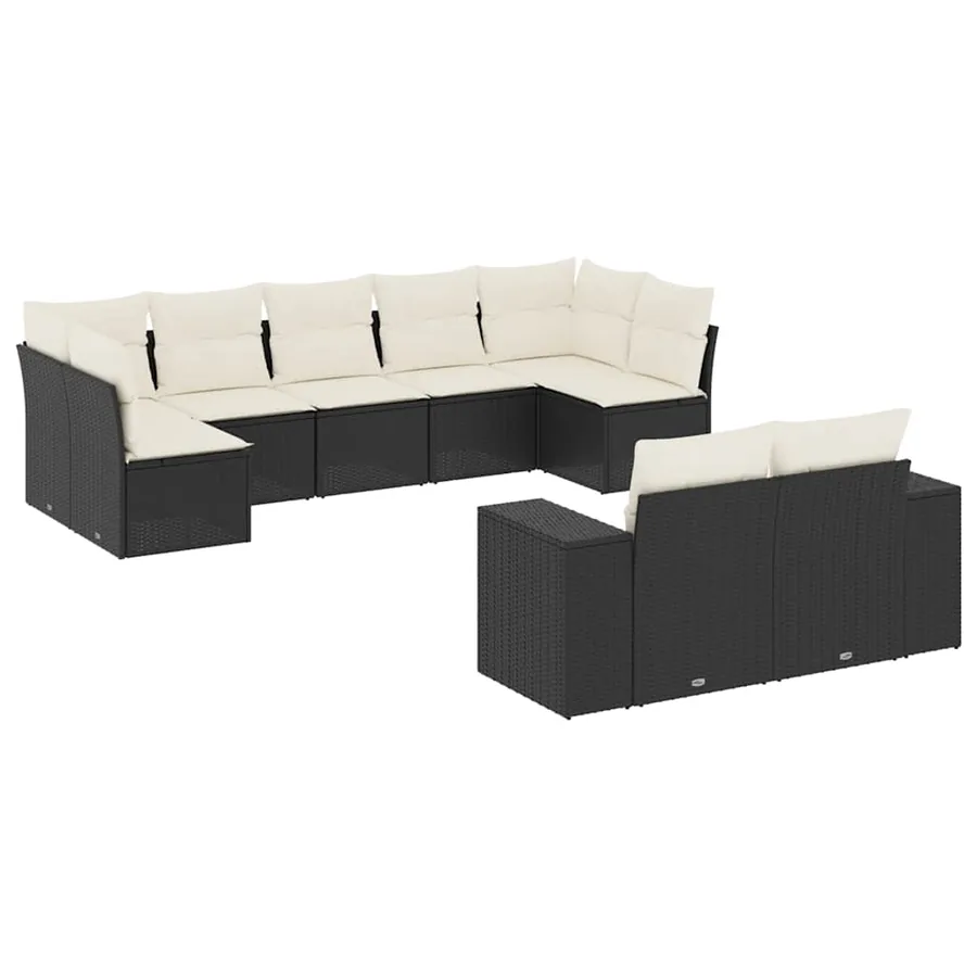 Salon de jardin 9 pcs avec coussins noir résine tressée - 2