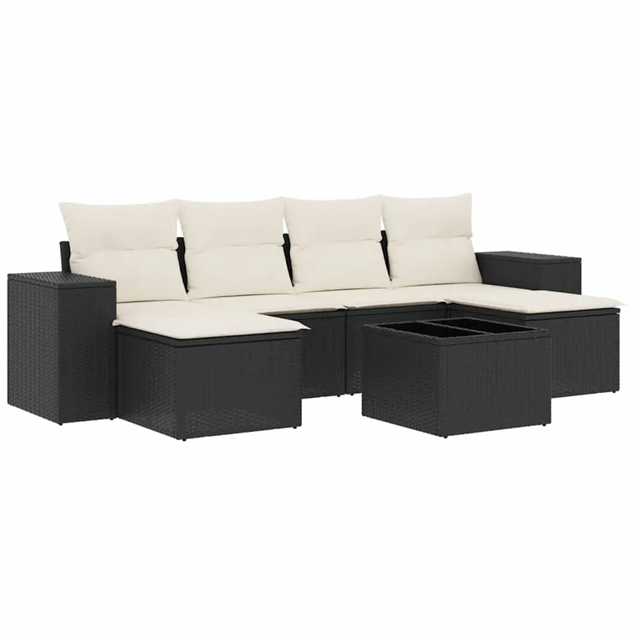 Salon de jardin 7 pcs avec coussins noir résine tressée 55 x 62 x 69 cm - 59,4 kg - 2