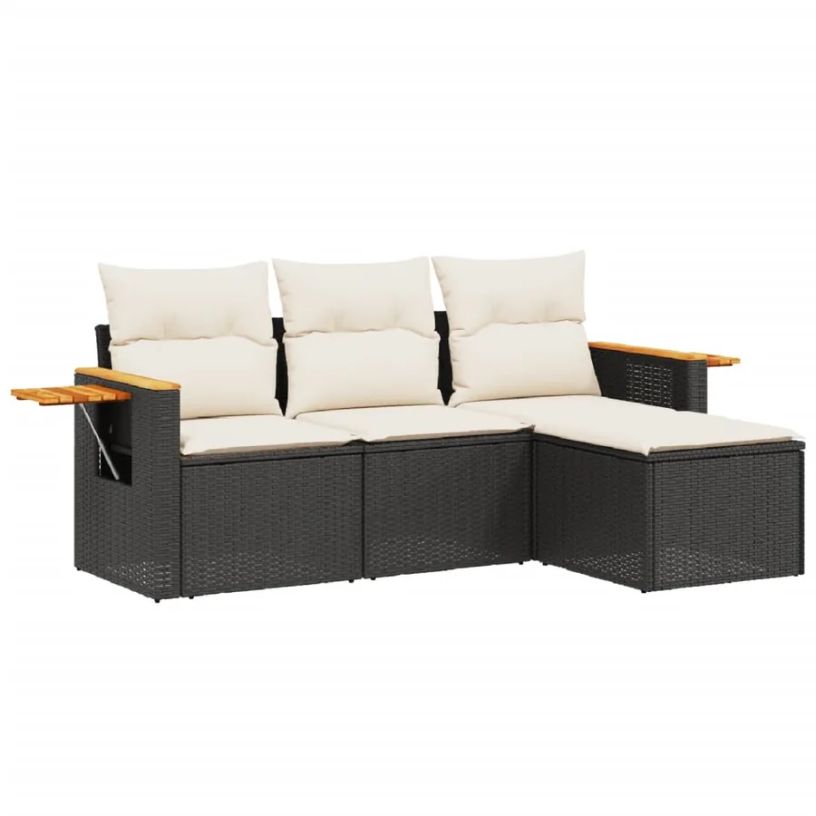 Salon de jardin 4 pcs avec coussins noir résine tressée - 2