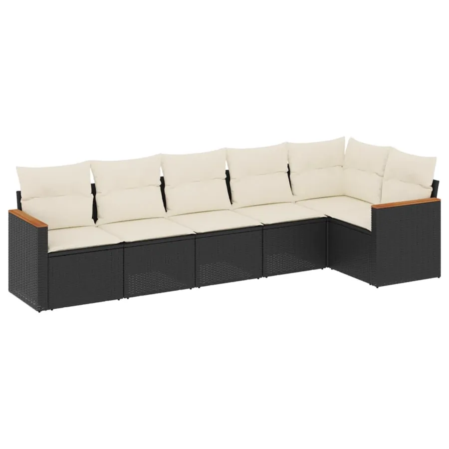 Salon de jardin 6 pcs avec coussins noir résine tressée - 2
