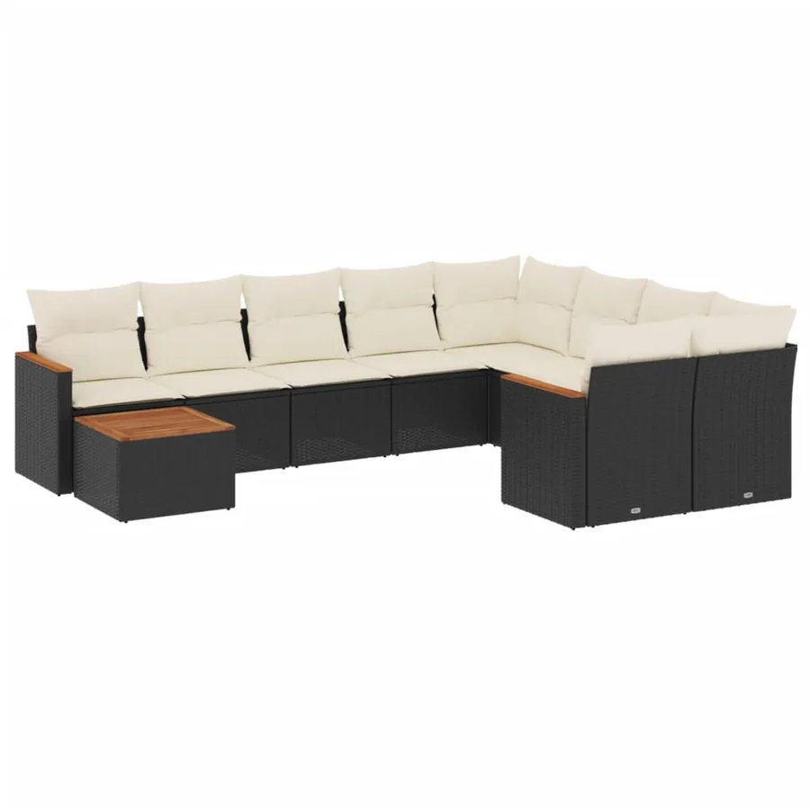Salon de jardin 10 pcs avec coussins noir résine tressée - 2