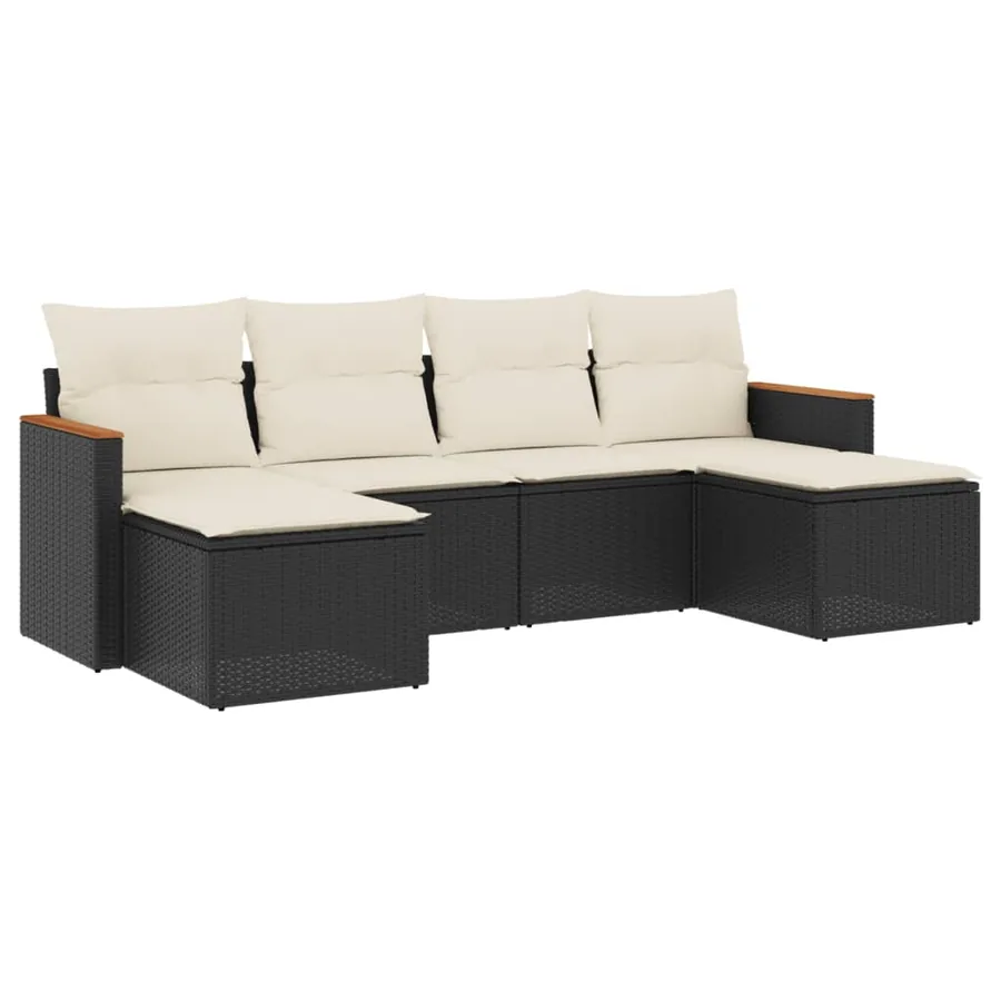 Salon de jardin 6 pcs avec coussins noir résine tressée - 2