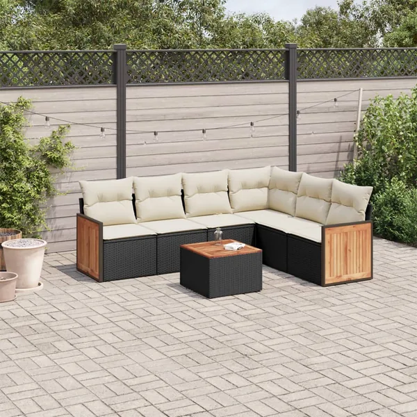 Salon de jardin 7 pcs avec coussins noir résine tressée 62 x 62 x 69 cm - 61,4 kg