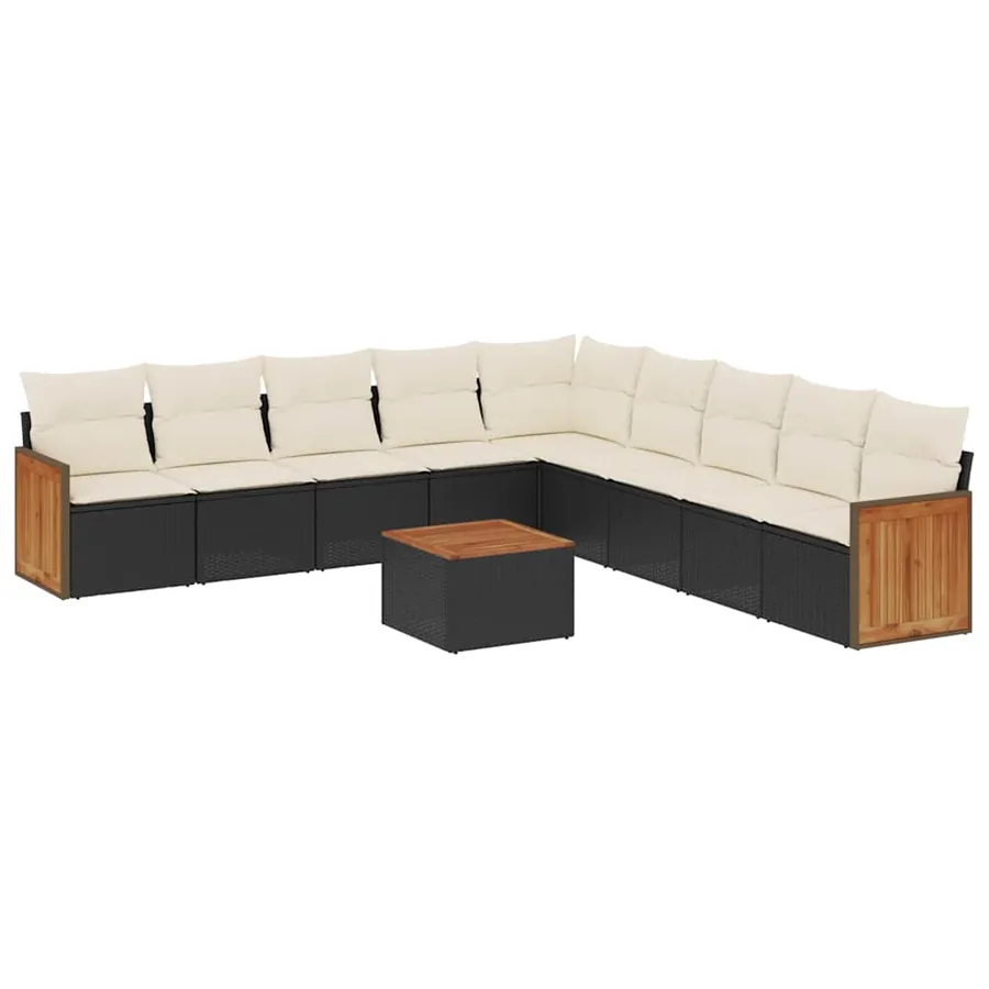 Salon de jardin 10 pcs avec coussins noir résine tressée - 2